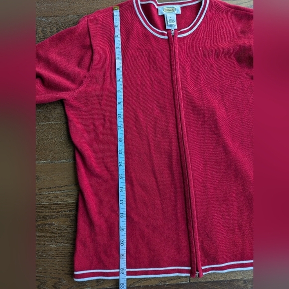 Talbots 100% cotton zipper red white cardigan long sleeve Y2K academia size S - Picture 7 of 8